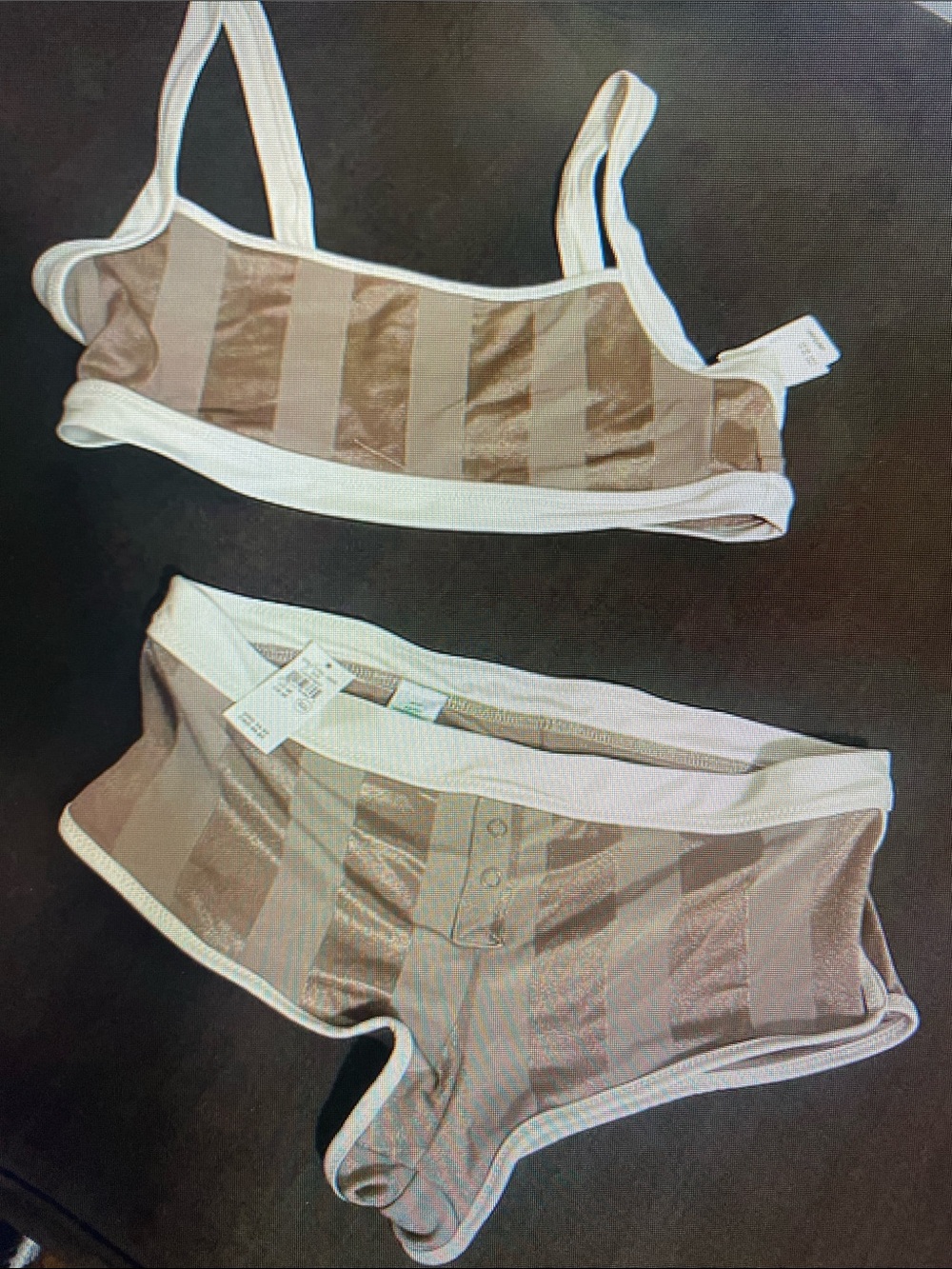 Girls' Striped Beige & White Two-Piece Shorts Set